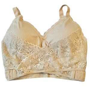 Cara Mia Beige Longline Bra Lace Crossover Floral Pullover Bra Padded Cups 3X